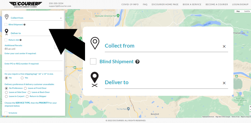Easy booking interface for Kamloops delivery